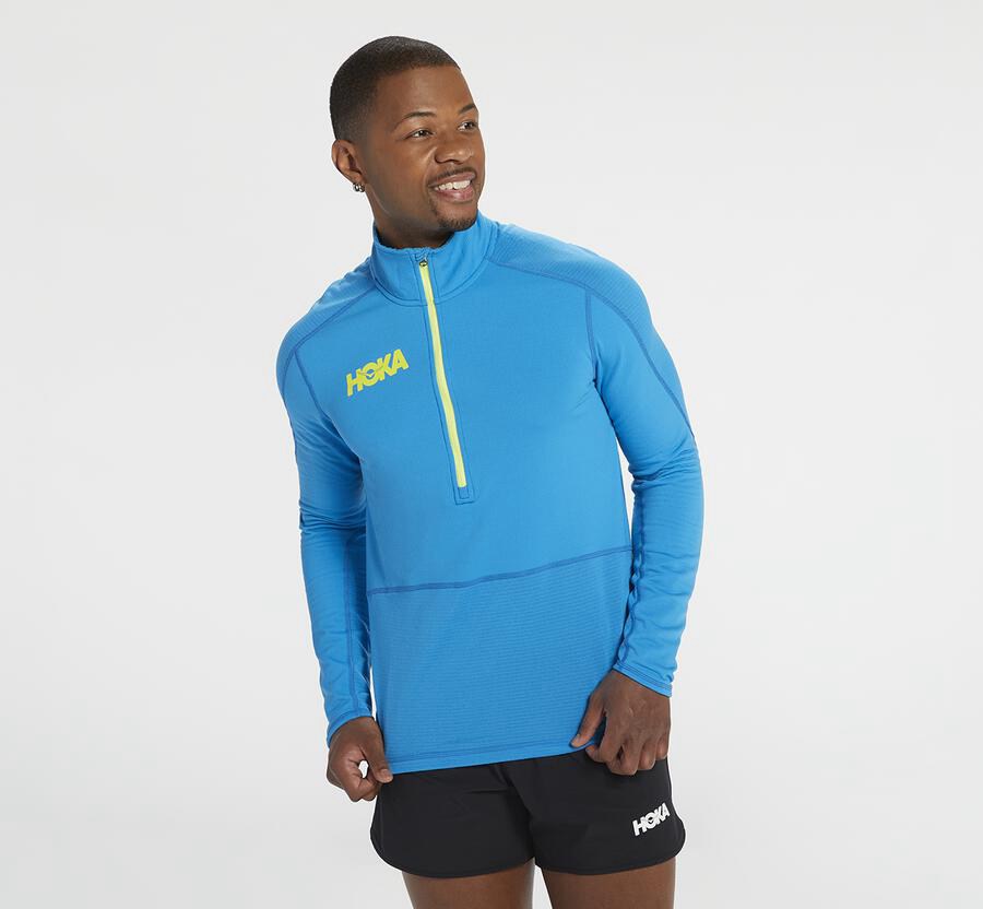 Top Hoka One One Hombre - 1/2 Cremallera Midlayer - Azules - XFP564798